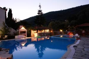 a large swimming pool in a yard with a house at Afroditi in Panormos Skopelos