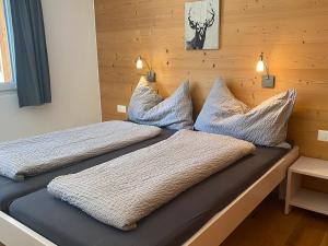two beds in a room with two pillows at Bim See in Bettmeralp