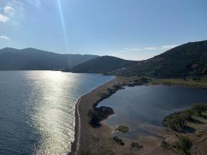 an aerial view of a beach and the water at Patmos Villas in Grikos