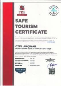 Certifikát, hodnocení, plakát nebo jiný dokument vystavený v ubytování Hotel Akcinar