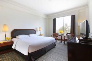 ナコーン・ラーチャシーマーにあるジ インペリアル ホテル ＆ コンベンションセンター コラートのベッド1台、薄型テレビが備わるホテルルームです。