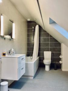 a bathroom with a toilet and a tub and a sink at Fab House - Les Maisons Fabuleuses in Senlis