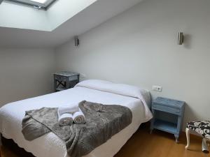 una camera da letto con un letto e due asciugamani di Dúplex Roca del Sucut a Ribes de Freser