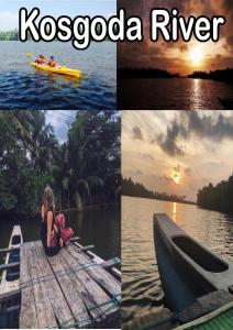 een collage van foto's van mensen op een rivier bij Turtle Paradise Villa in Kosgoda