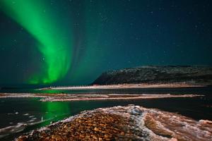 un'immagine dell'aurora che danza nel cielo di Rivdnji Holiday Home Smørfjord a Russenes