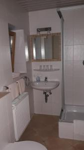 a bathroom with a sink and a shower at Ferienwohnung Angie in Garmisch-Partenkirchen