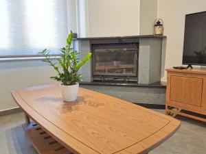 スタロスにあるFour Seasons Homesの暖炉の前に鉢植えの木製テーブル