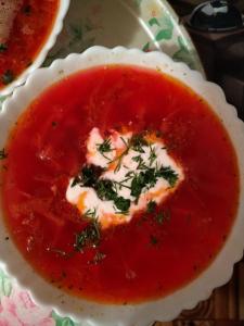 una ciotola di zuppa di pomodoro con formaggio ed erbe di "Відпочинок в Карпатах" a Izki