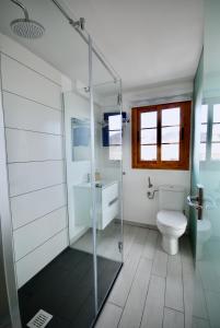 a bathroom with a toilet and a glass shower at Atlantic Sea in Gran Tarajal