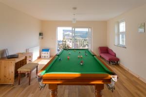 a living room with a pool table in it at Merlin Cottages in Llandovery