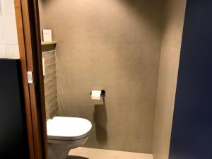 La salle de bains est pourvue de toilettes et d'un rouleau de papier toilette. dans l'établissement Vakantiedomein Hoge Duin, à Oostduinkerke