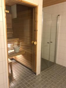 a bathroom with a shower with a toilet in it at Vaasa Apartments 4 in Vaasa