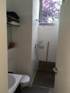 a bathroom with a shower with a toilet and a sink at Room Art Lovers in Marmagen +56 photos