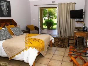 a bedroom with a bed and a television in it at Tamarisk Guest Lodge in Benoni