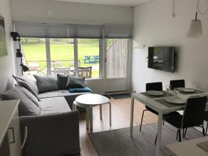TV a/nebo společenská místnost v ubytování Hällestrand Seaview Apartment