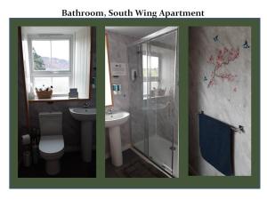 two pictures of a bathroom with a toilet and a sink at Bannockburn Inn in Helmsdale