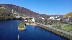 a view of a river with a bridge at Bannockburn Inn in Helmsdale