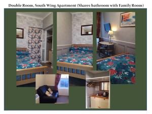 a collage of photos of a bedroom with a bed and a room at Bannockburn Inn in Helmsdale