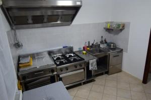 a kitchen with a stove and a sink at Agropensiune CASA SONIA in Băcia