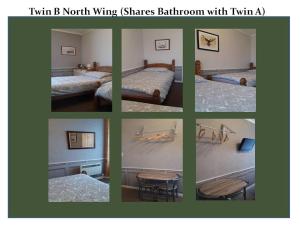 a collage of pictures of a bedroom with a bed and a table at Bannockburn Inn in Helmsdale
