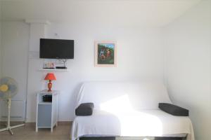 Televízia a/alebo spoločenská miestnosť v ubytovaní Castell Joncar,30 M de la playa, 1era linea de mar, vista al mar