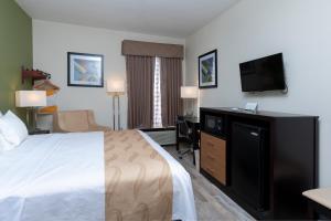a hotel room with a bed and a flat screen tv at Quality Inn & Suites in Mount Vernon
