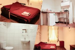 a collage of pictures of a bedroom and a bathroom at Doba In Ua Studio Irpin Apartments in Irpin