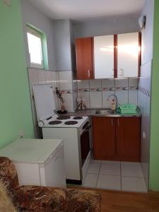 Una pequeña cocina con estufa y fregadero. en Zlatiborska jutra, en Zlatibor