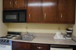 eine Küche mit einer Spüle und einer Mikrowelle in der Unterkunft Clarksville Inn in Clarksville