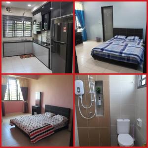 雙溪大年的住宿－Homestay LOT 88 Sungai Petani，一张卧室和床的三幅照片拼贴