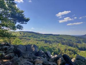 a view from the top of a mountain with rocks and trees at Ferienwohnung Wehner in Seiferts