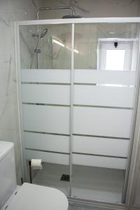 a bathroom with a shower and a toilet in it at Apartamento Calma in Vejer de la Frontera