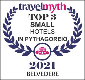 a logo for a travelocity top small hotels in phuketoria at Belvedere in Pythagoreio