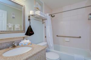 Un baño con lavabo, inodoro y ducha. en 441-Waterfront, Amazing Views, WIFI, Pool and close to BUCS Stadium, en Tampa