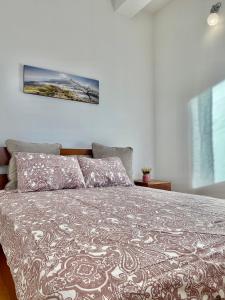 1 dormitorio con 1 cama grande con manta en Apartmani Vila Goč en Goč