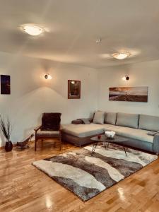 uma sala de estar com um sofá e um tapete em Apartmani Vila Goč em Goc