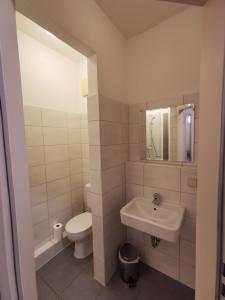 a white bathroom with a toilet and a sink at Apartment Cozy B66 - Nähe Alexanderplatz in Berlin