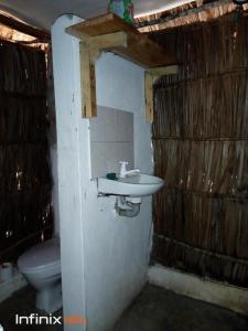 ein Badezimmer mit Waschbecken und Toilette in der Unterkunft Mida Creek Eco Camp - relax in cosy cottage in Mida