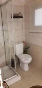 une salle de bain avec toilettes et cabine de douche dans l'établissement Domenica Apts II, à Laganas 22 autres photos