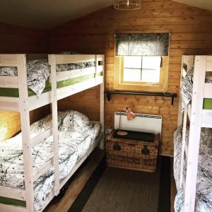 Zimmer mit 2 Etagenbetten in einer Hütte in der Unterkunft Hekla Nordicabin - Wild Cottage in Hella