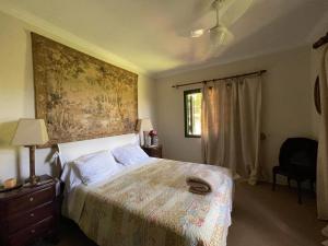 um quarto com uma cama com uma grande pintura na parede em Villa Serena Bed & Breakfast em Embu