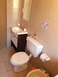 Cabañas Buen Aike في مالارغي: حمام صغير مع مرحاض ومغسلة +11 صورة