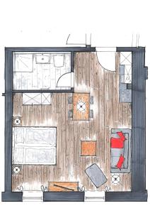 un dibujo de un plano del piso de una habitación en Ferienwohnungen im Gasthof Stern inklusive KönigsCard en Unterammergau