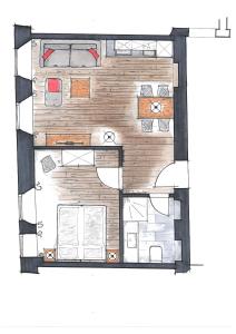 un dibujo de un plano del piso de una habitación en Ferienwohnungen im Gasthof Stern inklusive KönigsCard en Unterammergau