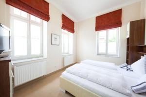 ヴェスターラントにあるVilla Meerglück, App 3のベッドルーム(ベッド1台、テレビ、窓付)