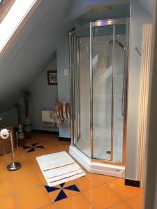a bathroom with a shower in a attic at La Belle aux Berges in Saint-Denis-sur-Richelieu +85 photos