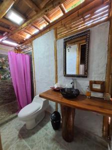 y baño con aseo, lavabo y espejo. en Tatacoa Star Eco Hotel, en Villavieja