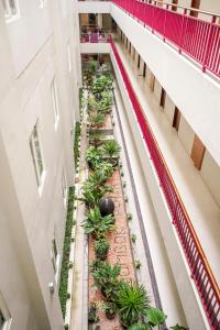 una vista sul soffitto di un corridoio in un edificio con piante di Lombok Plaza Hotel and Convention a Mataram