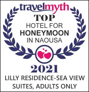 a logo for a hotel for honeymoon in nougasia at Lilly Residence-All Sea View Suites, Adults Only in Naousa