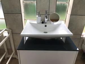 ein weißes Waschbecken mit einem Spiegel darüber in der Unterkunft Blooming Nice Stay in Harrismith